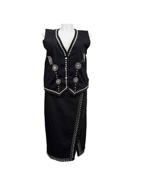 Vintage Apache Black Studded Western Vest & Skirt Set Cotton USA XL 2X